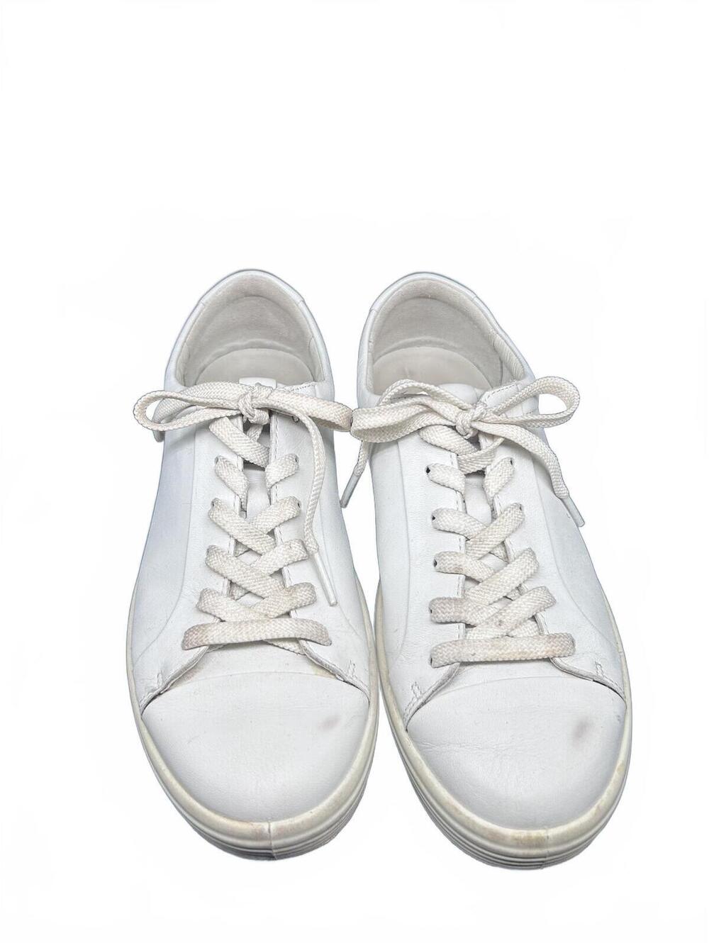 Ecco Women's White Leather Casual Sneakers -Minimalist -Size Approx. 8.5 (39EU) - Picture 2 of 9